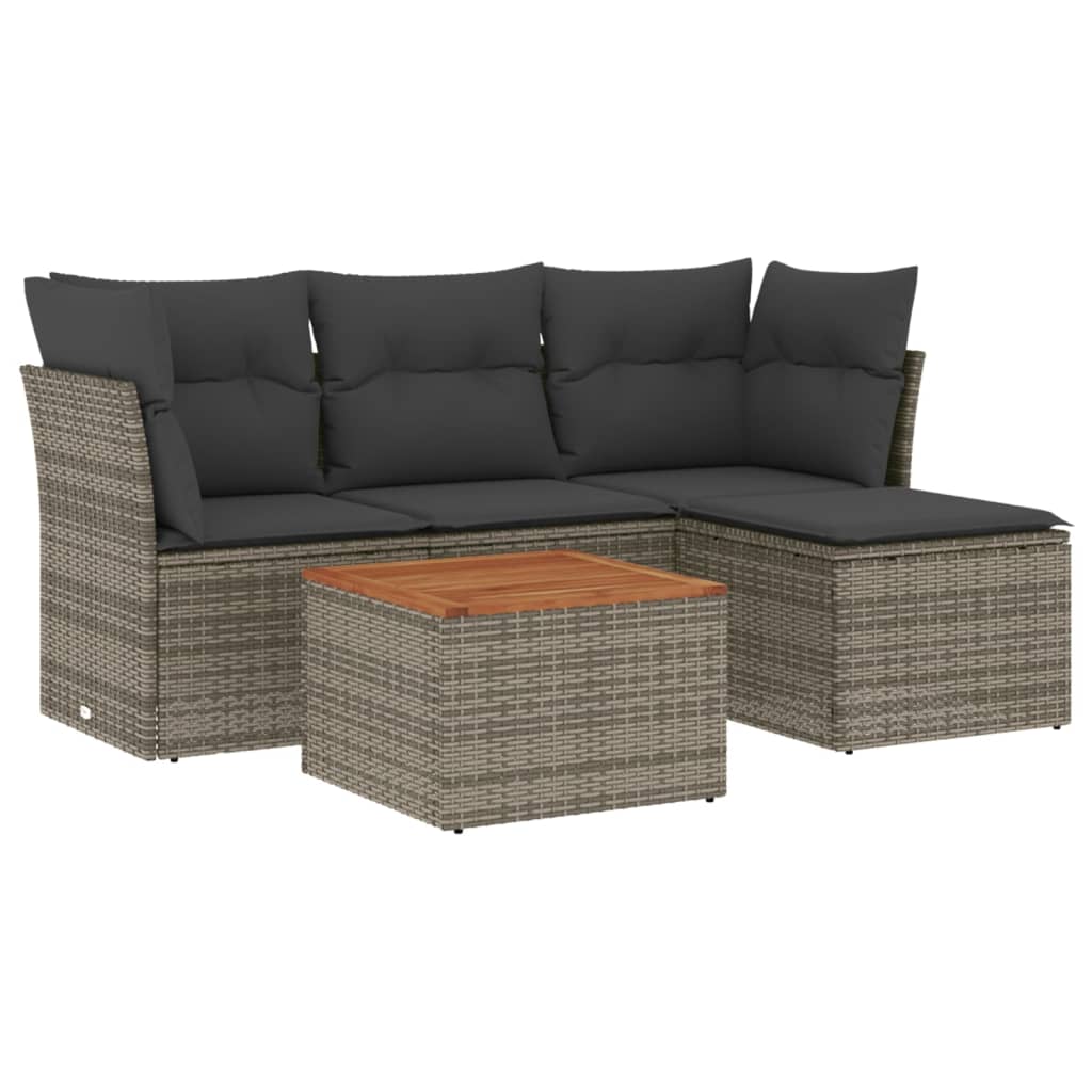 5 részes szürke polyrattan kerti ülőgarnitúra párnákkal 2