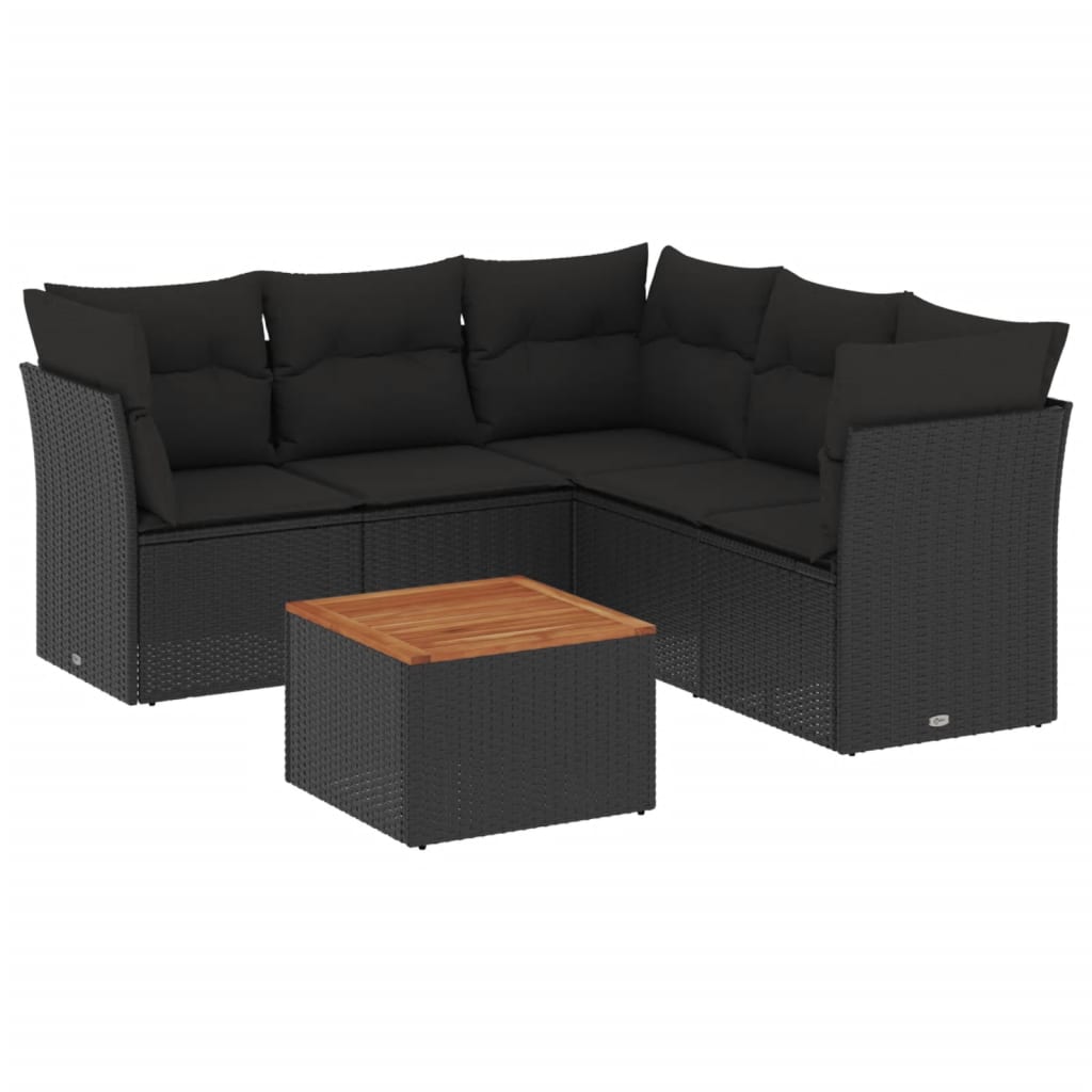 6 részes fekete polyrattan kerti ülőgarnitúra párnákkal 2