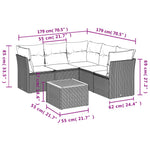 6 részes fekete polyrattan kerti ülőgarnitúra párnákkal 3
