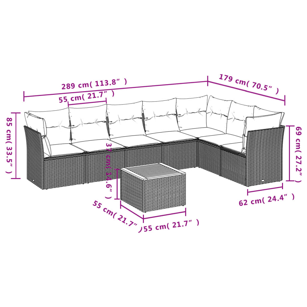 8 részes bézs polyrattan kerti ülőgarnitúra párnával 3