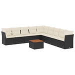 10 részes fekete polyrattan kerti ülőgarnitúra párnákkal 2