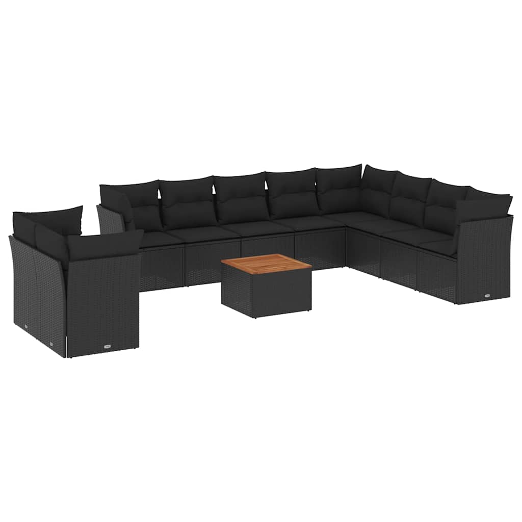 11 részes fekete polyrattan kerti ülőgarnitúra párnákkal 2