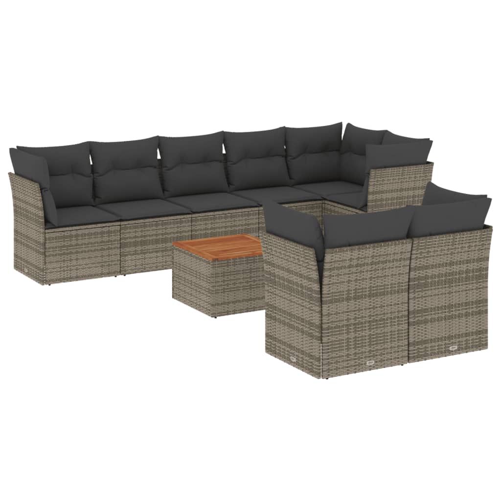 9 részes szürke polyrattan kerti ülőgarnitúra párnákkal 2