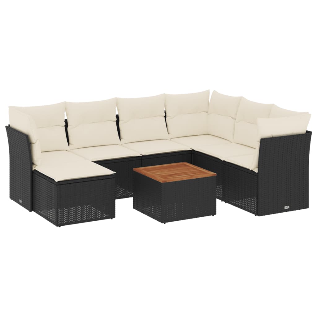8 részes fekete polyrattan kerti ülőgarnitúra párnákkal 2