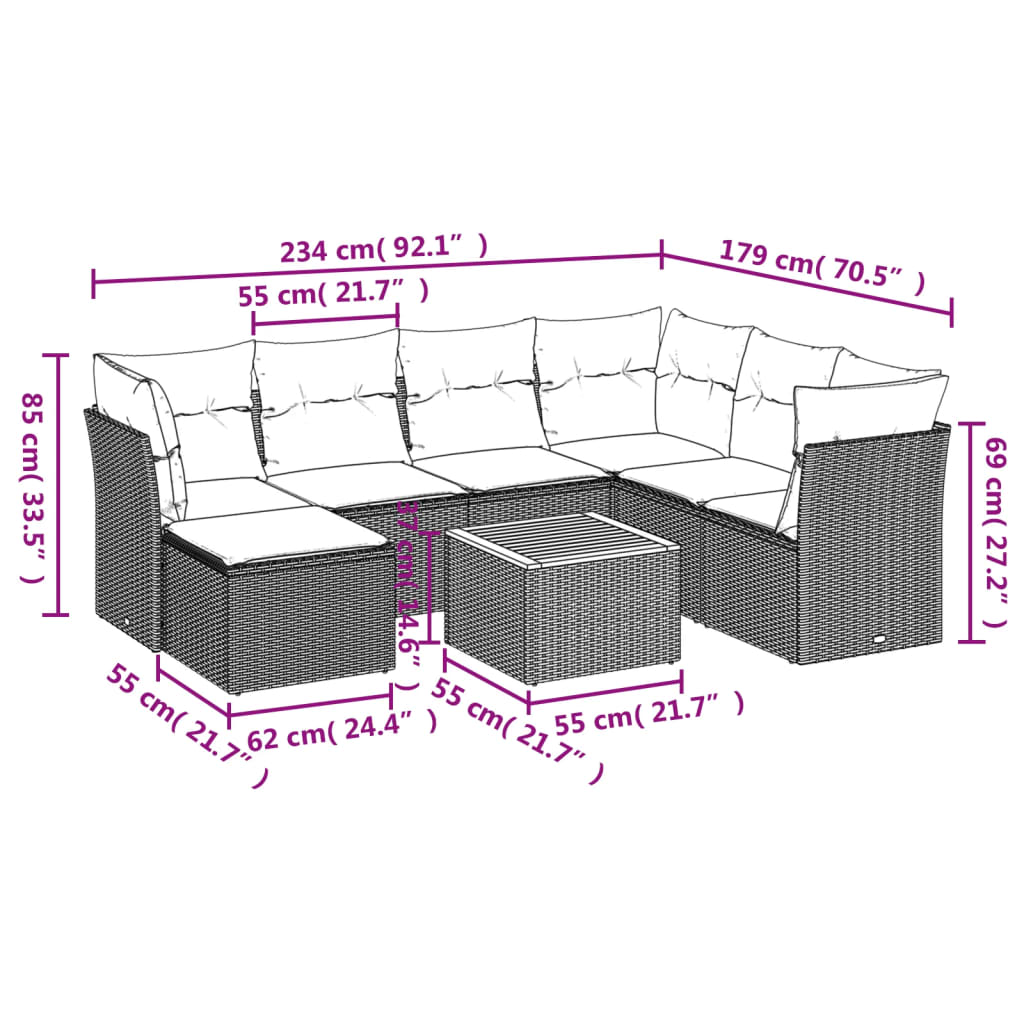 8 részes fekete polyrattan kerti ülőgarnitúra párnákkal 3