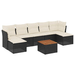 8 részes fekete polyrattan kerti ülőgarnitúra párnákkal 2