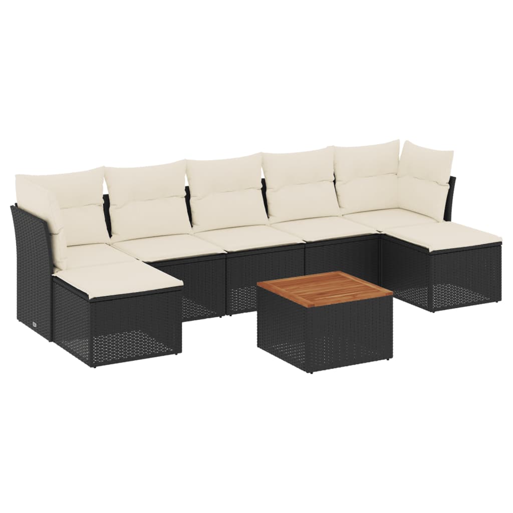 8 részes fekete polyrattan kerti ülőgarnitúra párnákkal 2