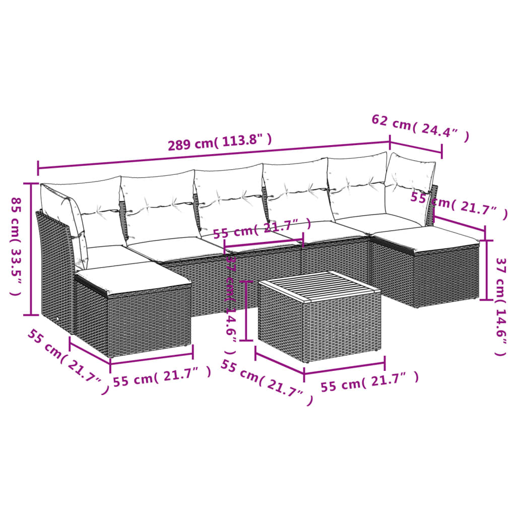 8 részes fekete polyrattan kerti ülőgarnitúra párnákkal 3