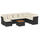 9 részes fekete polyrattan kerti ülőgarnitúra párnákkal 2