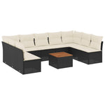 10 részes fekete polyrattan kerti ülőgarnitúra párnákkal 2