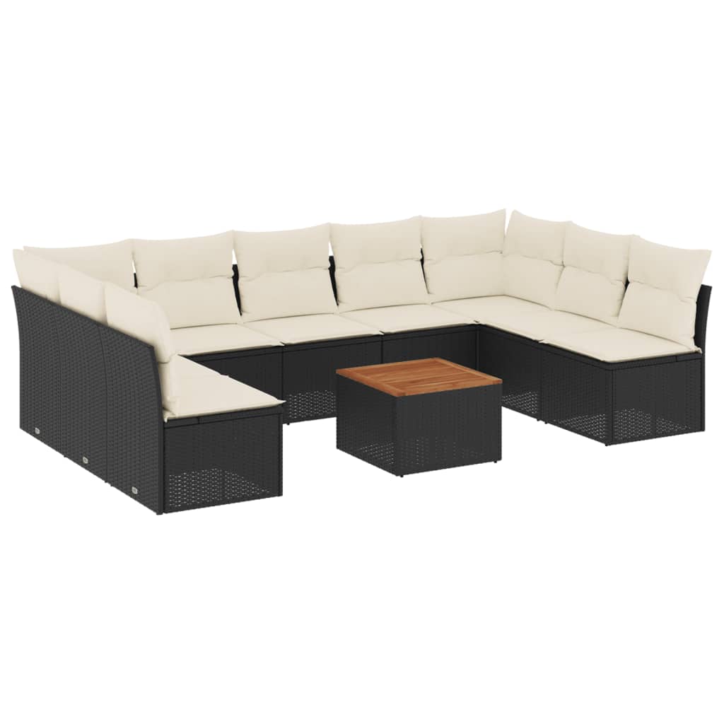 10 részes fekete polyrattan kerti ülőgarnitúra párnákkal 2