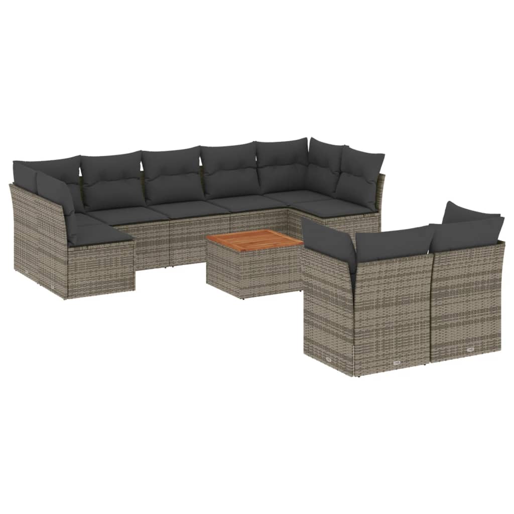 10 részes szürke polyrattan kerti ülőgarnitúra párnákkal 2