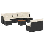 10 részes fekete polyrattan kerti ülőgarnitúra párnákkal 2