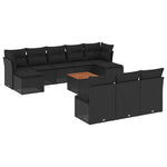 11 részes fekete polyrattan kerti ülőgarnitúra párnákkal 2