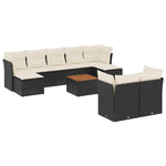 10 részes fekete polyrattan kerti ülőgarnitúra párnákkal 2