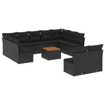12 részes fekete polyrattan kerti ülőgarnitúra párnákkal 2