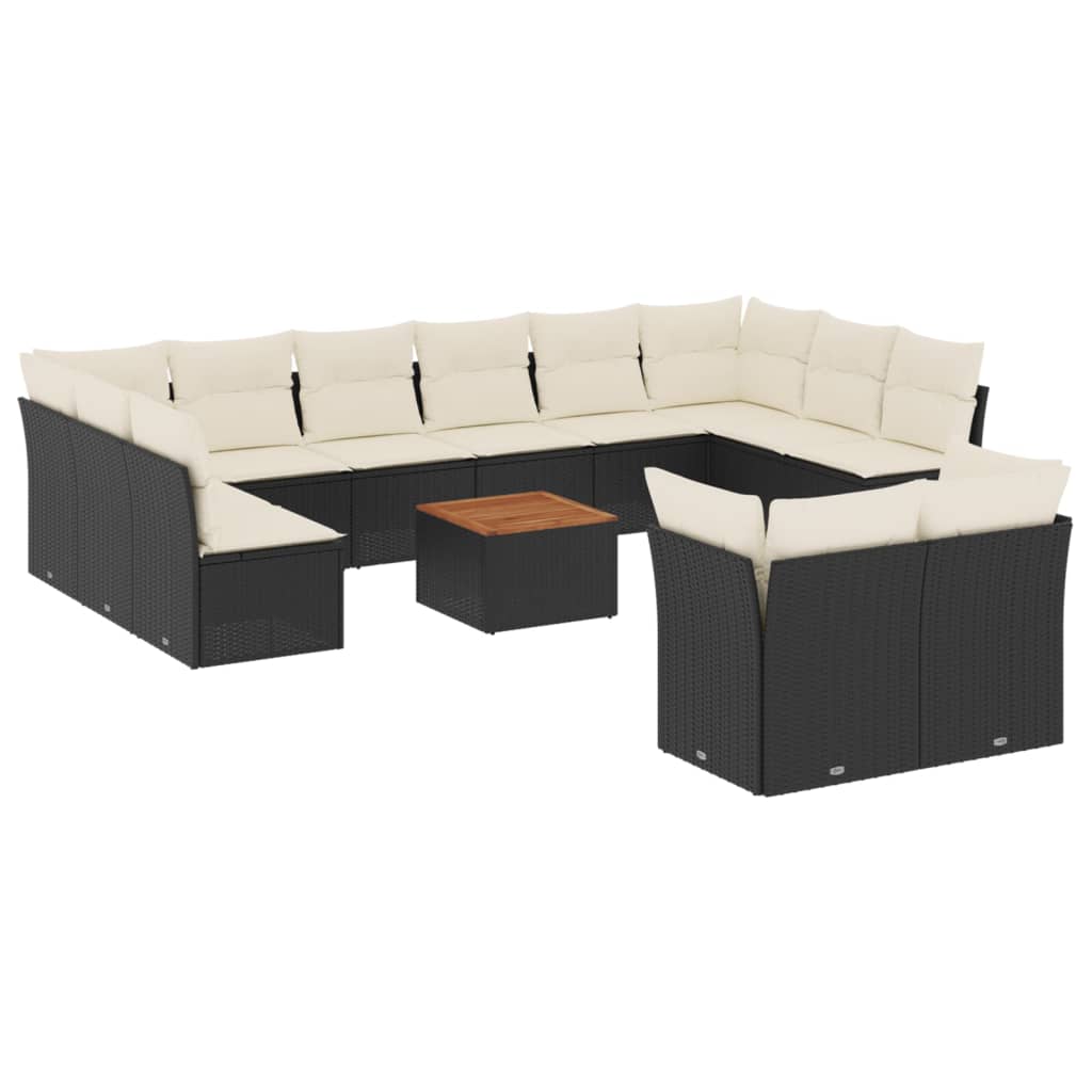 13 részes fekete polyrattan kerti ülőgarnitúra párnákkal 2