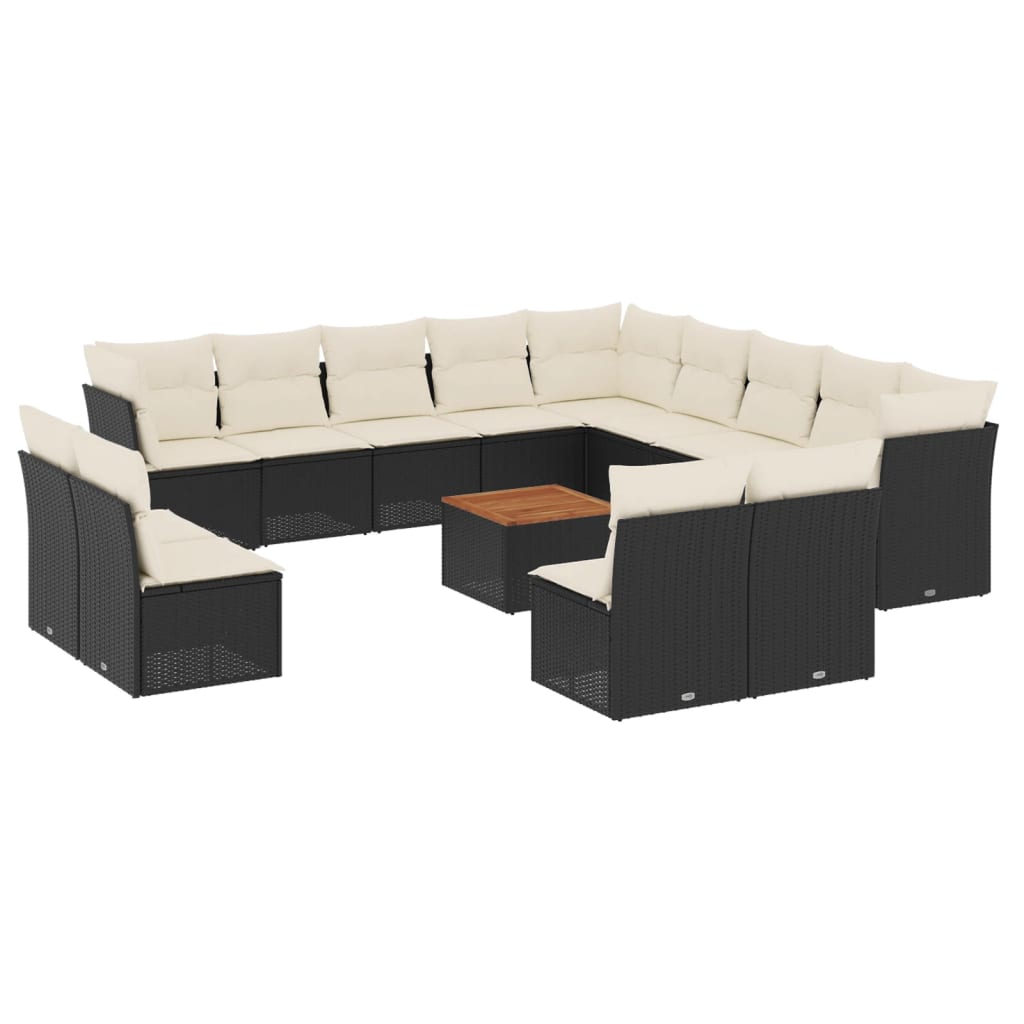 14 részes fekete polyrattan kerti ülőgarnitúra párnákkal 2