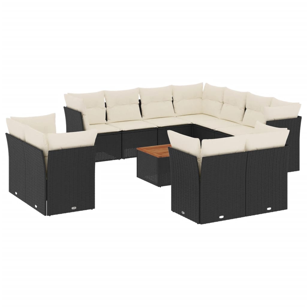 12 részes fekete polyrattan kerti ülőgarnitúra párnákkal 2