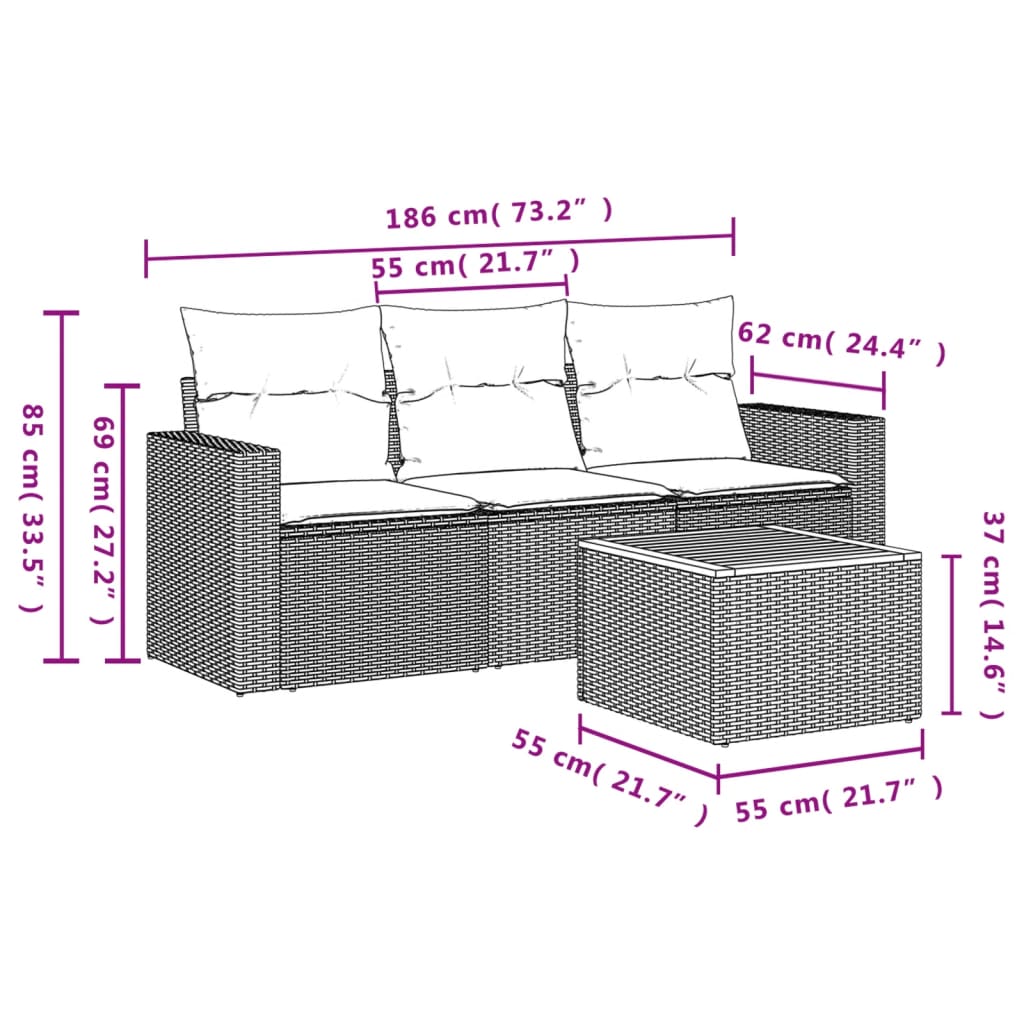 4 részes bézs polyrattan kerti ülőgarnitúra párnákkal 3