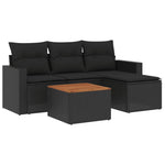 5 részes fekete polyrattan kerti kanapészett párnákkal 2
