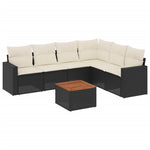 7 részes fekete polyrattan kerti ülőgarnitúra párnával 2
