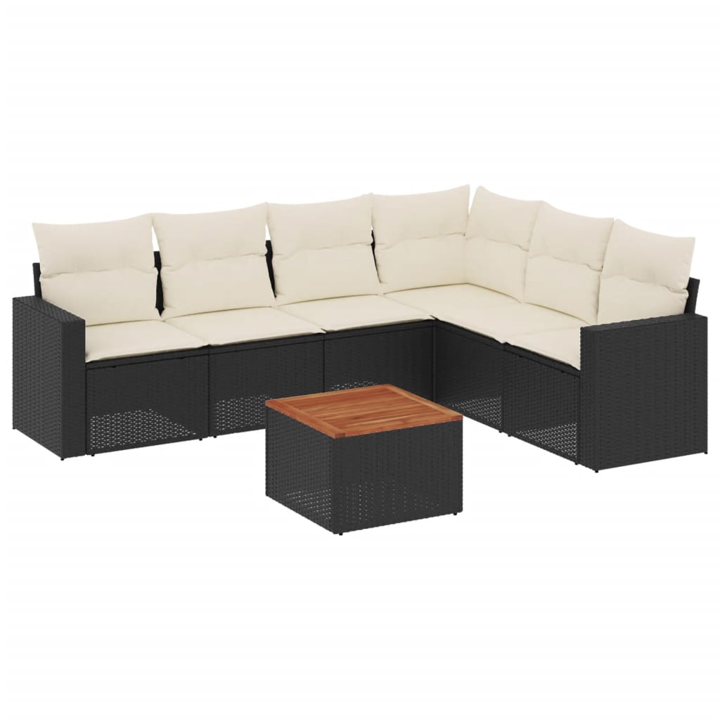7 részes fekete polyrattan kerti ülőgarnitúra párnával 2