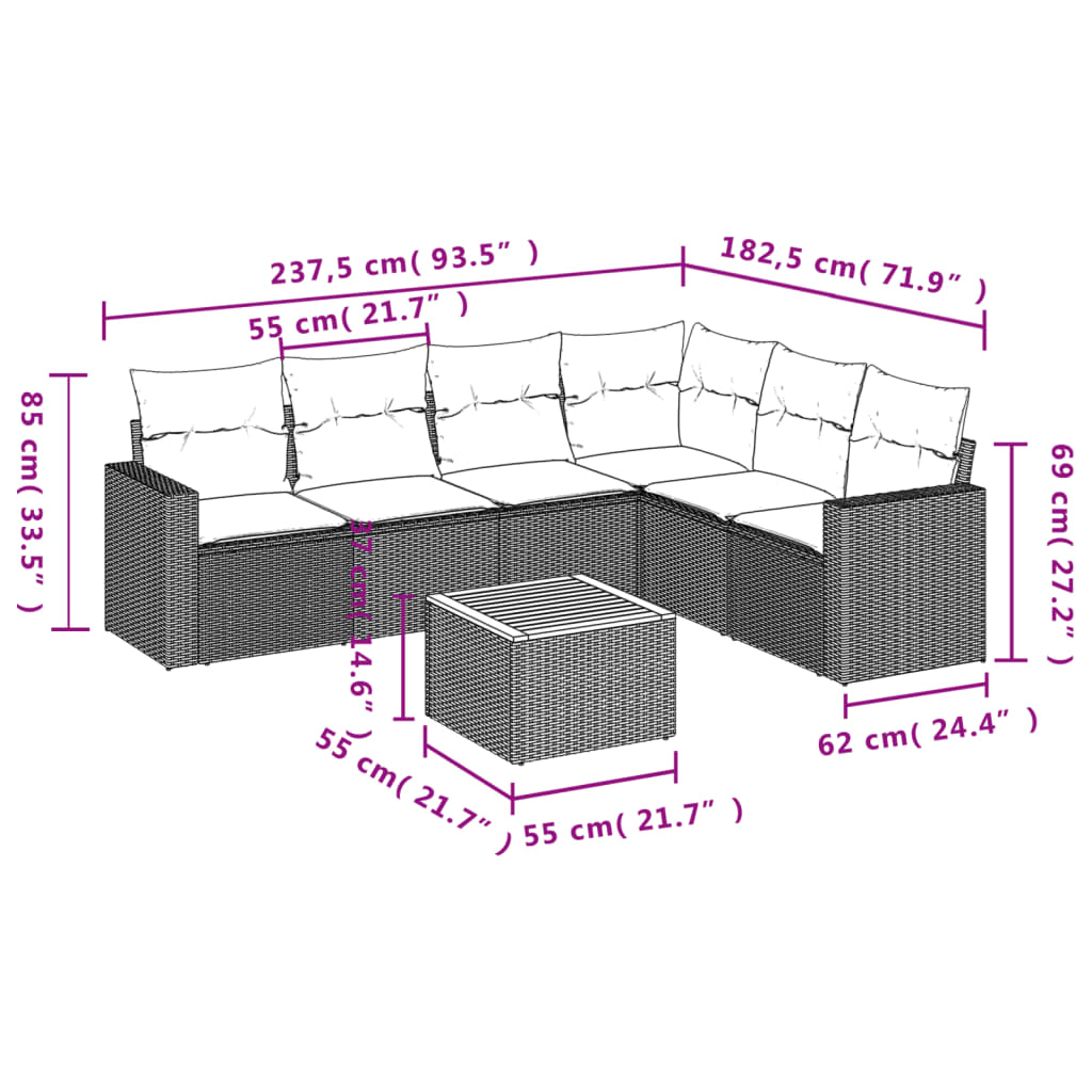 7 részes fekete polyrattan kerti ülőgarnitúra párnával 3