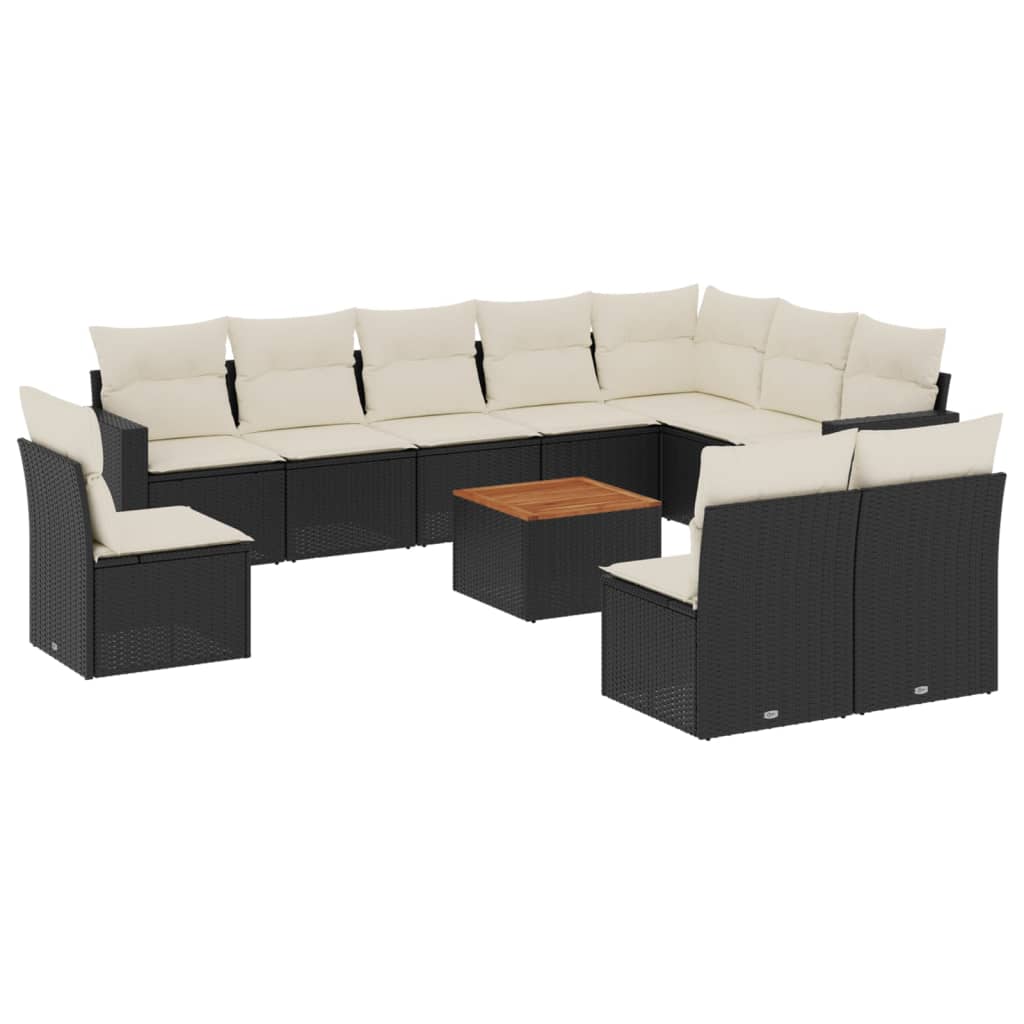 11 részes fekete polyrattan kerti ülőgarnitúra párnákkal 2