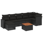8 részes fekete polyrattan kerti ülőgarnitúra párnákkal 2
