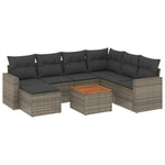8 részes szürke polyrattan kerti ülőgarnitúra párnákkal 2