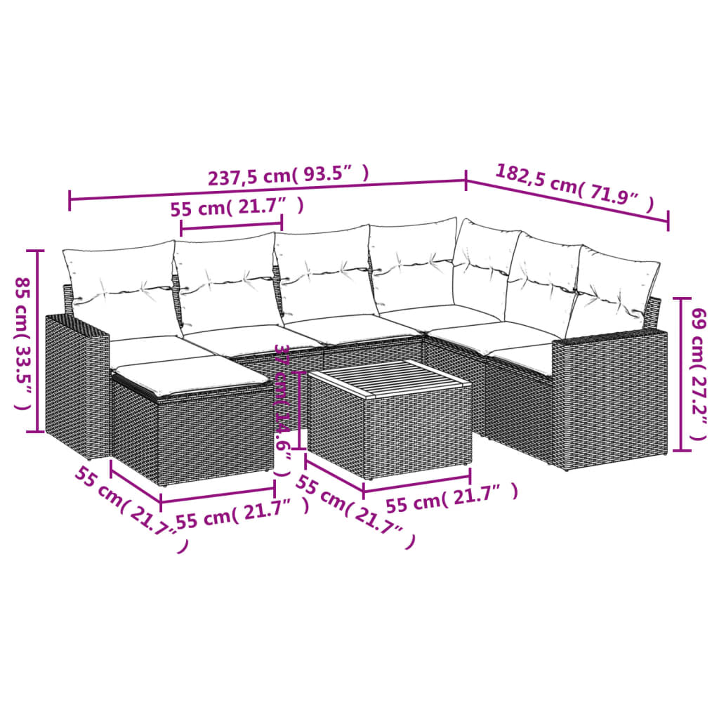 8 részes szürke polyrattan kerti ülőgarnitúra párnákkal 3