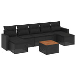 8 részes fekete polyrattan kerti ülőgarnitúra párnákkal 2