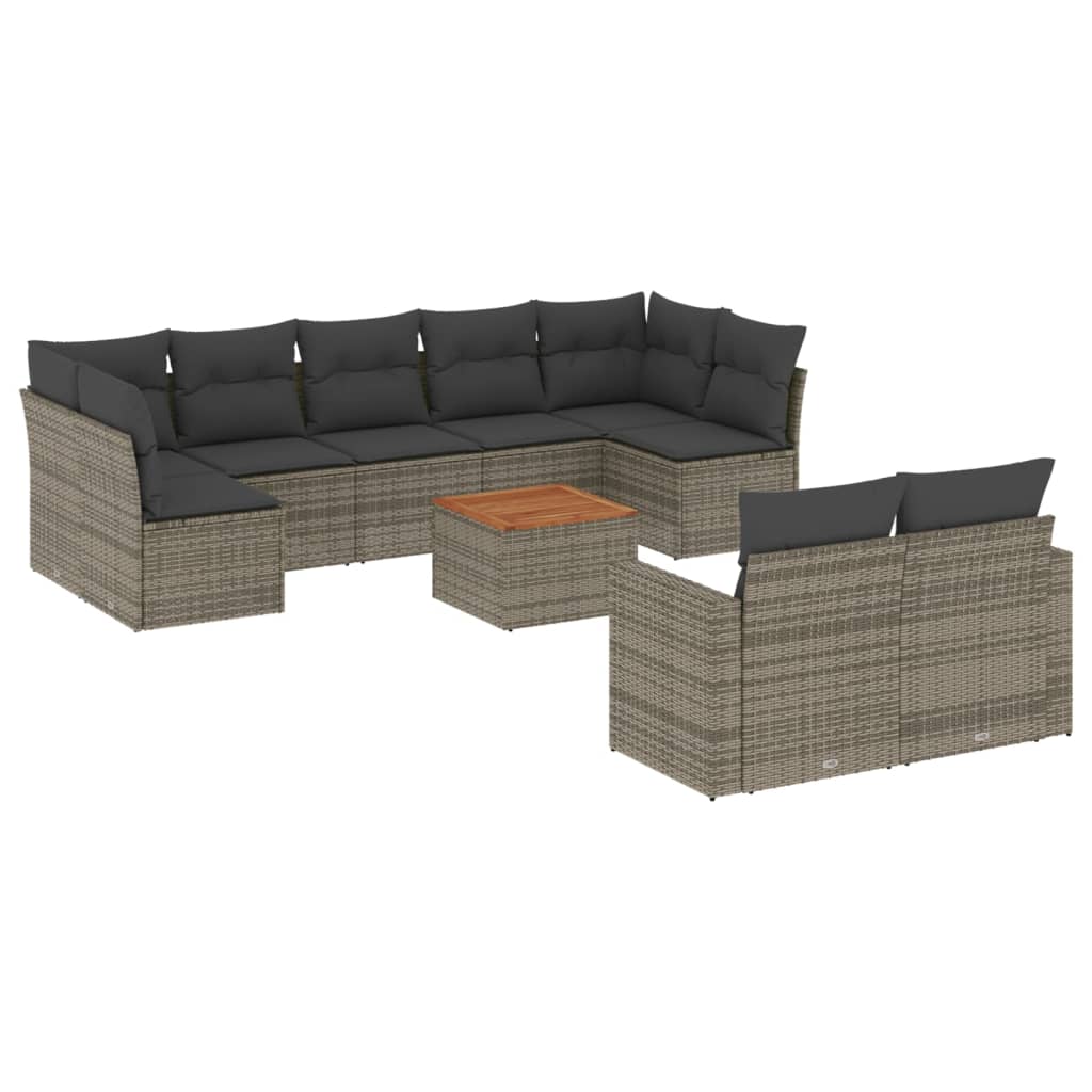 10 részes szürke polyrattan kerti ülőgarnitúra párnákkal 2