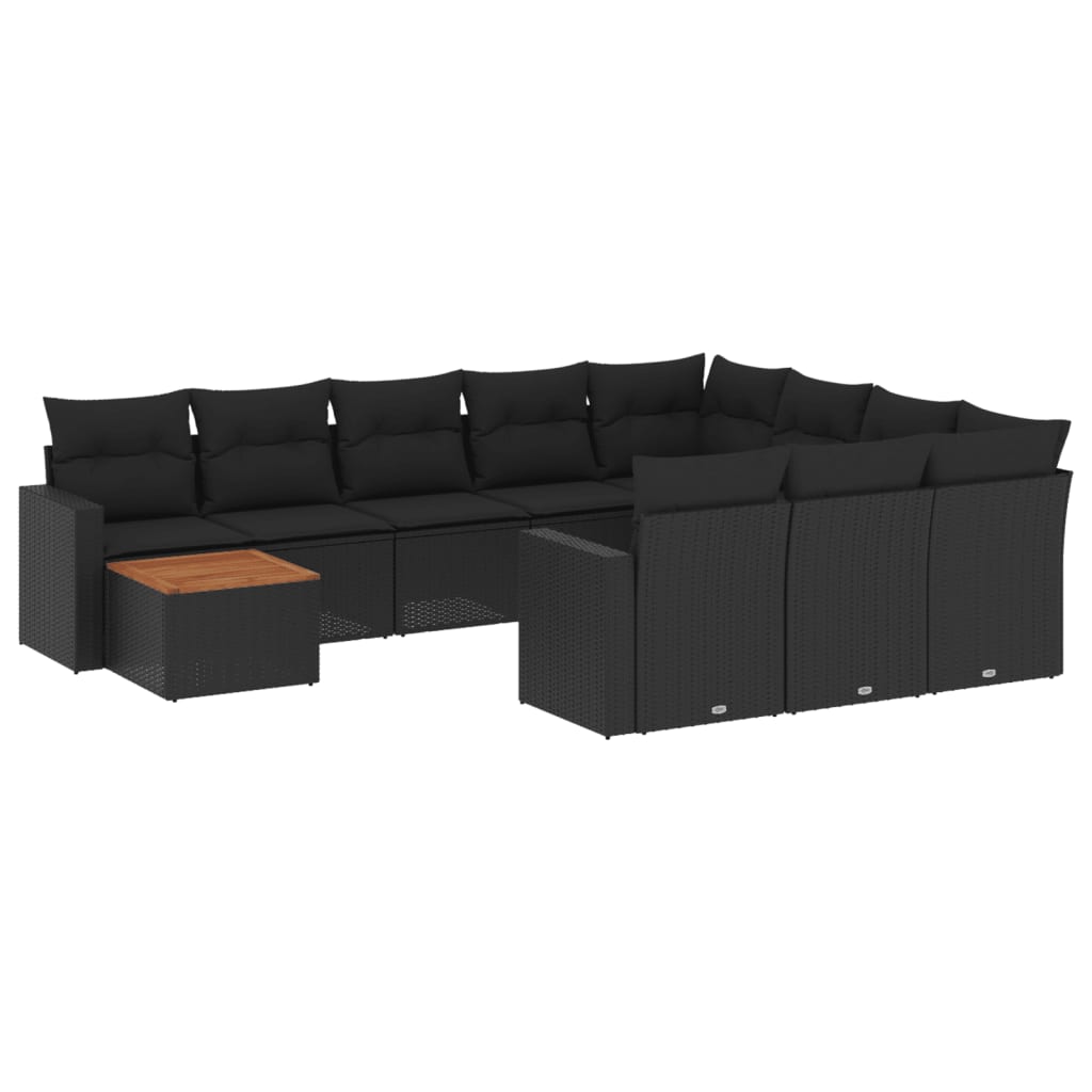 11 részes fekete polyrattan kerti ülőgarnitúra párnákkal 2