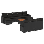 11 részes fekete polyrattan kerti ülőgarnitúra párnákkal 2