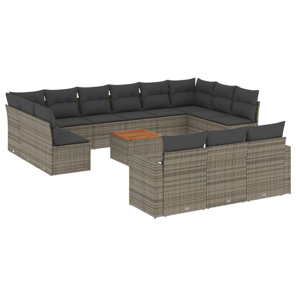 14 részes szürke polyrattan kerti ülőgarnitúra párnákkal 2