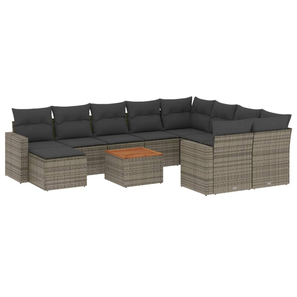 11 részes szürke polyrattan kerti ülőgarnitúra párnákkal 2