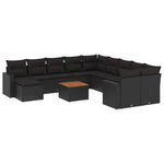 12 részes fekete polyrattan kerti ülőgarnitúra párnákkal 2