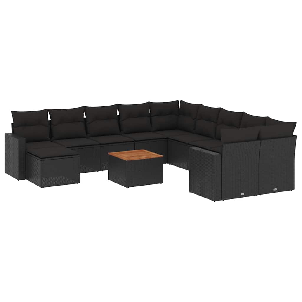12 részes fekete polyrattan kerti ülőgarnitúra párnákkal 2