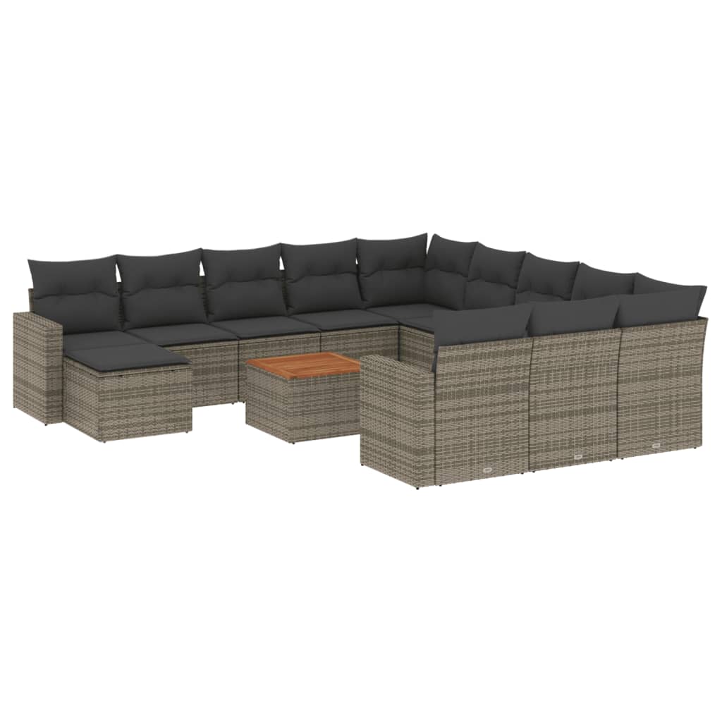 13 részes szürke polyrattan kerti ülőgarnitúra párnákkal 2
