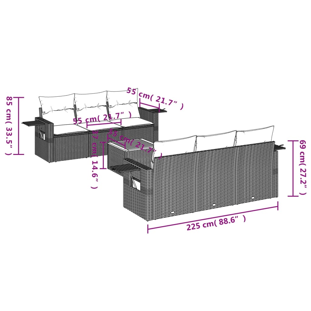 7 részes szürke polyrattan kerti ülőgarnitúra párnákkal 8