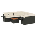 9 részes fekete polyrattan kerti ülőgarnitúra párnákkal 2