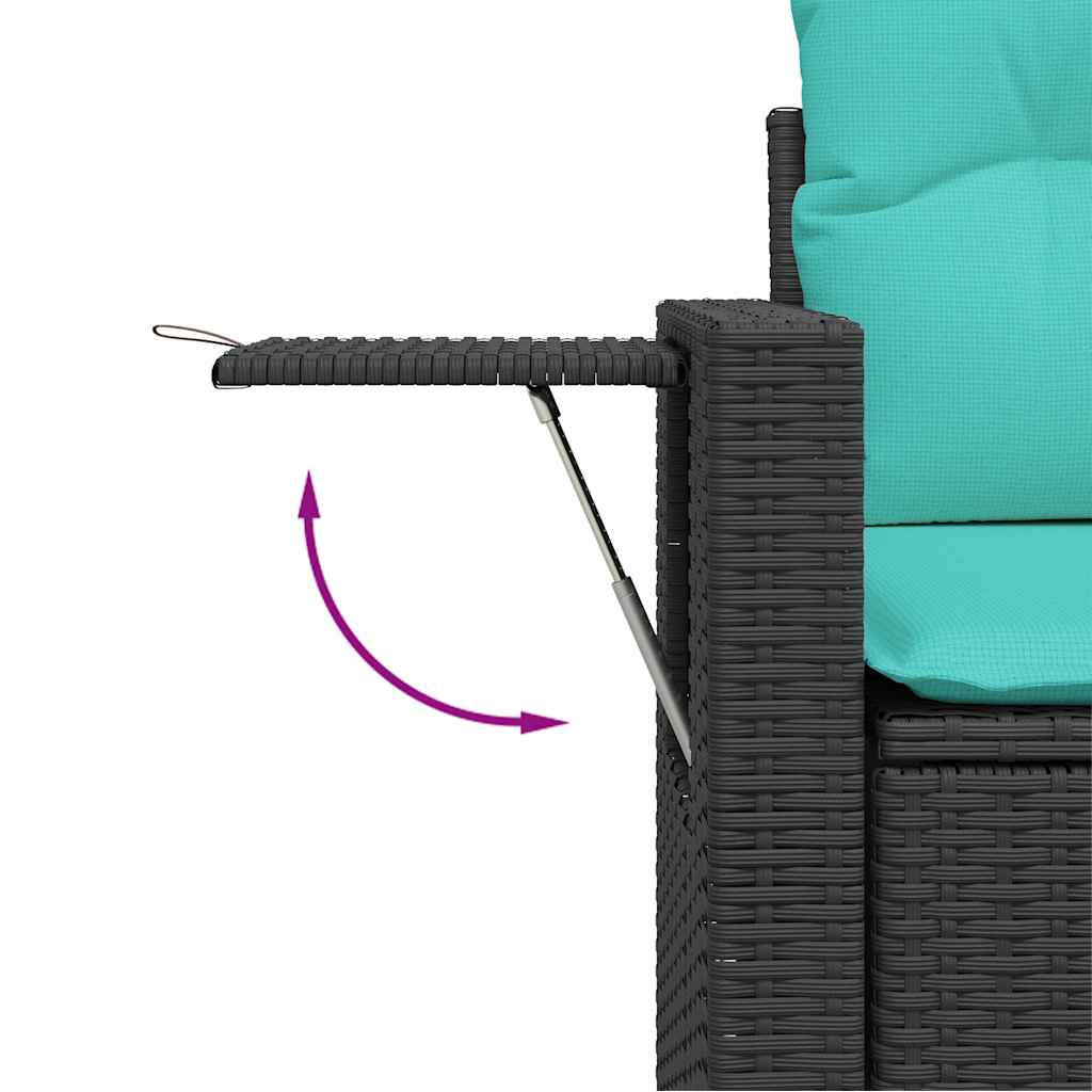 7 db fekete polyrattan kerti kanapégarnitúra párnákkal 6