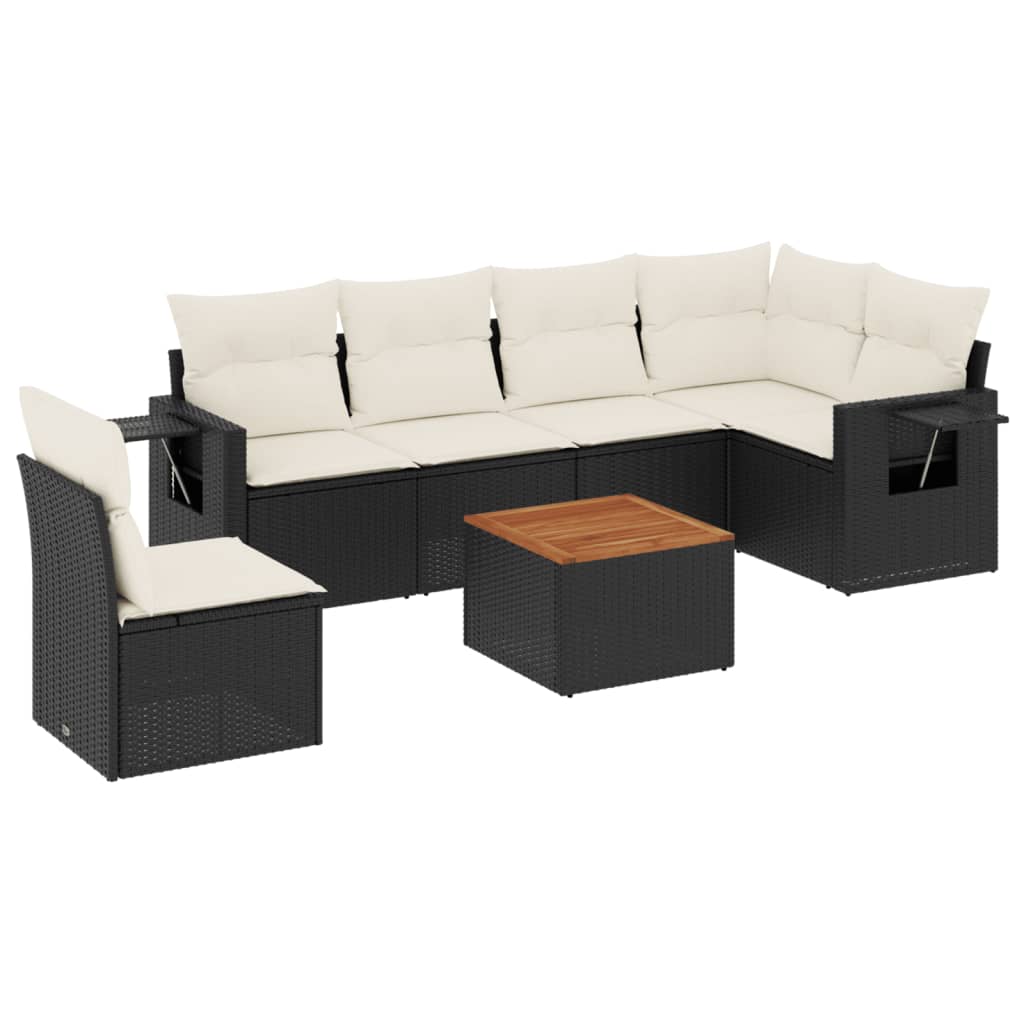 7 részes fekete polyrattan kerti ülőgarnitúra párnával 2