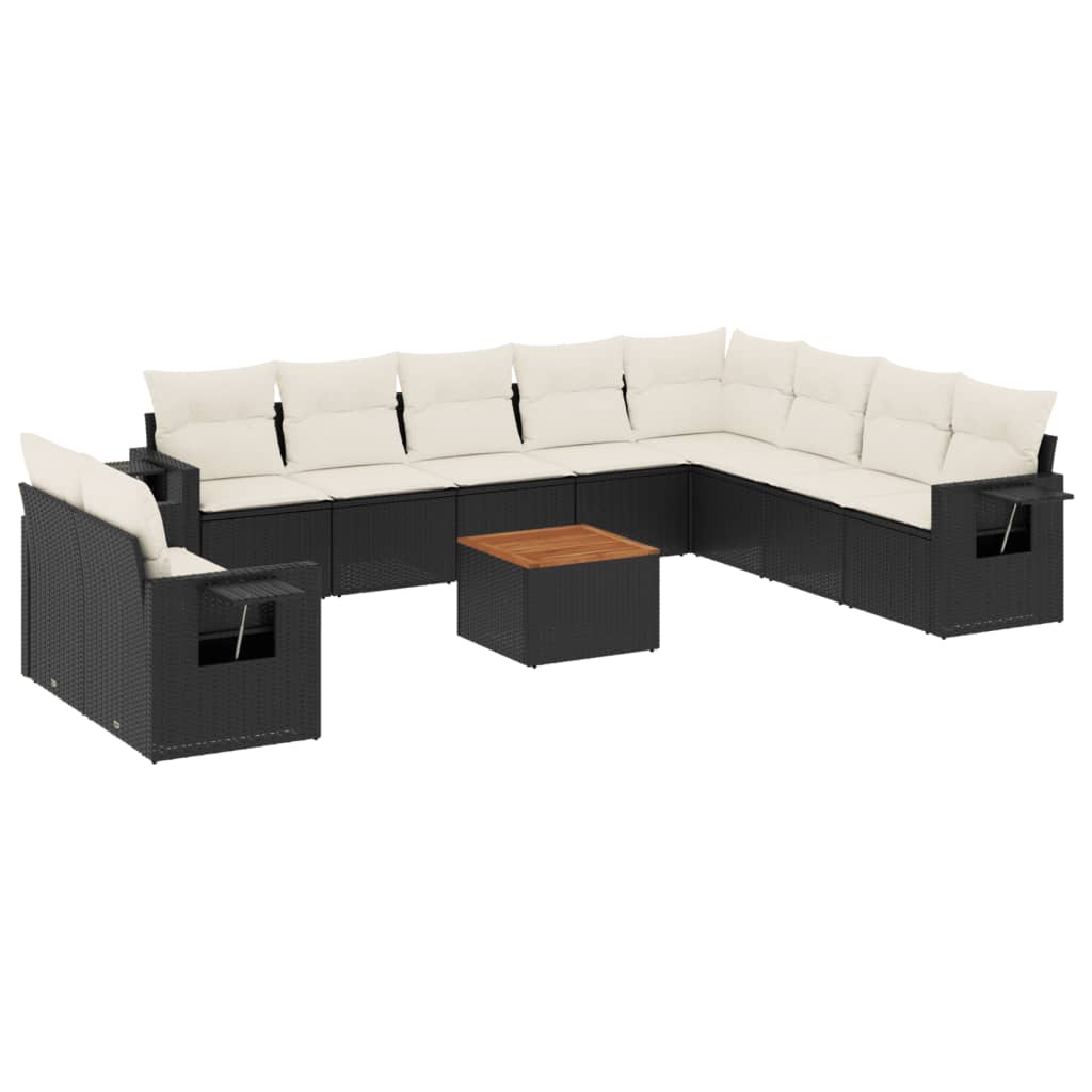 11 részes fekete polyrattan kerti ülőgarnitúra párnákkal 2