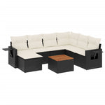 8 részes fekete polyrattan kerti ülőgarnitúra párnákkal 2