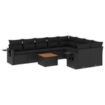 10 részes fekete polyrattan kerti ülőgarnitúra párnákkal 2