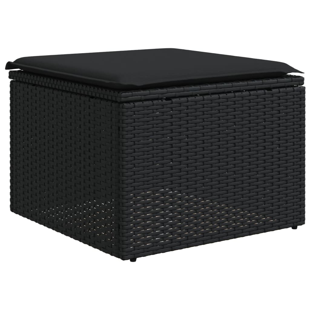 10 részes fekete polyrattan kerti ülőgarnitúra párnákkal 5