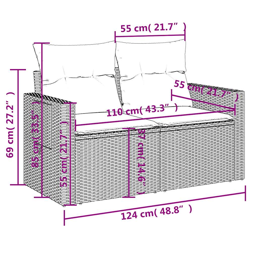 10 db szürke polyrattan kerti kanapégarnitúra párnákkal 12